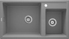 Deante Eridan, granitový drez na dosku 880x500x200 mm, 3,5" + priestorovo úsporný sifón, 2-komorový, šedá, ZQE_S20B