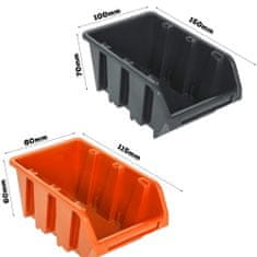 botle Dielenský panel pre nástroje 173 x 78 cm s 75 ks. Krabic zavesené Oranžové a Čierne Boxy plastová XL