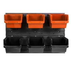 botle Závesný panel na náradie 58 x 39 cm s 6 ks. Krabic nástenné Oranžové a Čierne Boxy plastová