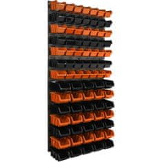 botle Nástenný panel na náradie 58 x 117 cm s 84 ks. Krabic zavesené Oranžové a Čierne Stohovateľné Boxy