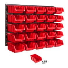 Závesný panel na náradie 58 x 39 cm s 25 ks. Krabic nástenné Červené Boxy Skladovací systém