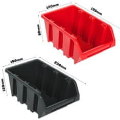 botle Dielenský panel pre nástroje 156 x 78 cm s 22 ks. Krabic zavesené Červené a Čierne Boxy plastová