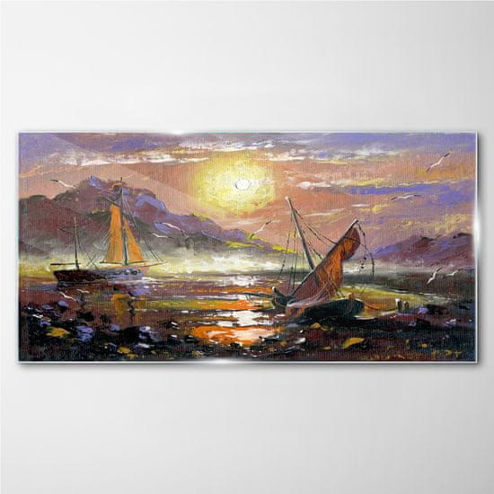 COLORAY.SK Skleneny obraz Maľovanie člny 140x70 cm