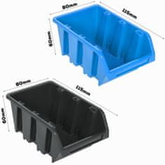 botle Dielenský panel pre nástroje 115 x 78 cm s 56 ks. Krabic zavesené Modré a Čierne Boxy plastová