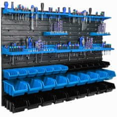botle Dielenský panel pre nástroje 115 x 78 cm s 32 ks. Krabic zavesené Modré a Čierne Boxy plastová