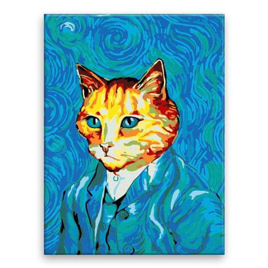 Malujsi Maľovanie podľa čísel - Mačka v obleku Van Gogha - 60x80 cm, bez dreveného rámu