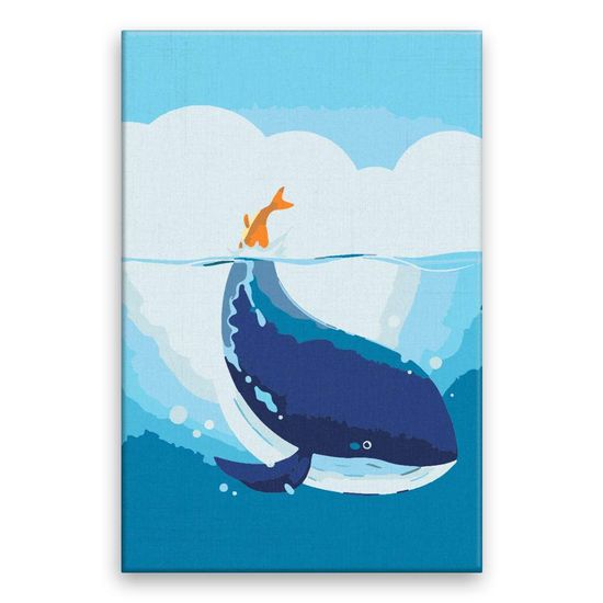 Malujsi Maľovanie podľa čísel - Veľryba s oranžovým chvostom - 80x120 cm, bez dreveného rámu