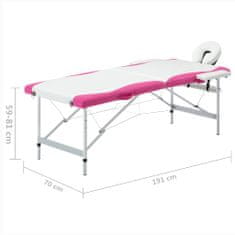 Vidaxl Skladací masážny stôl, 2 zóny, hliník, bielo ružový