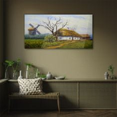 COLORAY.SK Skleneny obraz Maľovanie krajiny chata młyn 100x50 cm