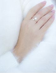 Beneto Otvorený strieborný prsteň s pravou perlou a zirkónom AGG469P