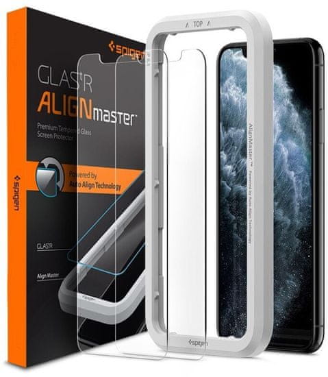 Spigen ochranné sklo AlignMaster Glas.tR pro Apple iPhone 11 Pro/XS/X, 2 ks, čirá