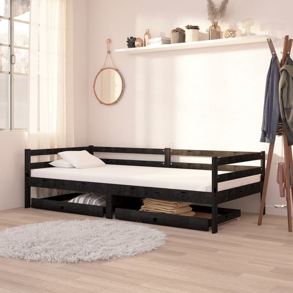 Petromila vidaXL Denná posteľ so zásuvkami 90x200 cm, čierna, borovicový masív