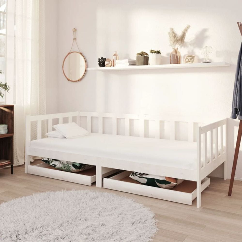 Vidaxl Denná posteľ so zásuvkami 90x200 cm biela borovicové drevo