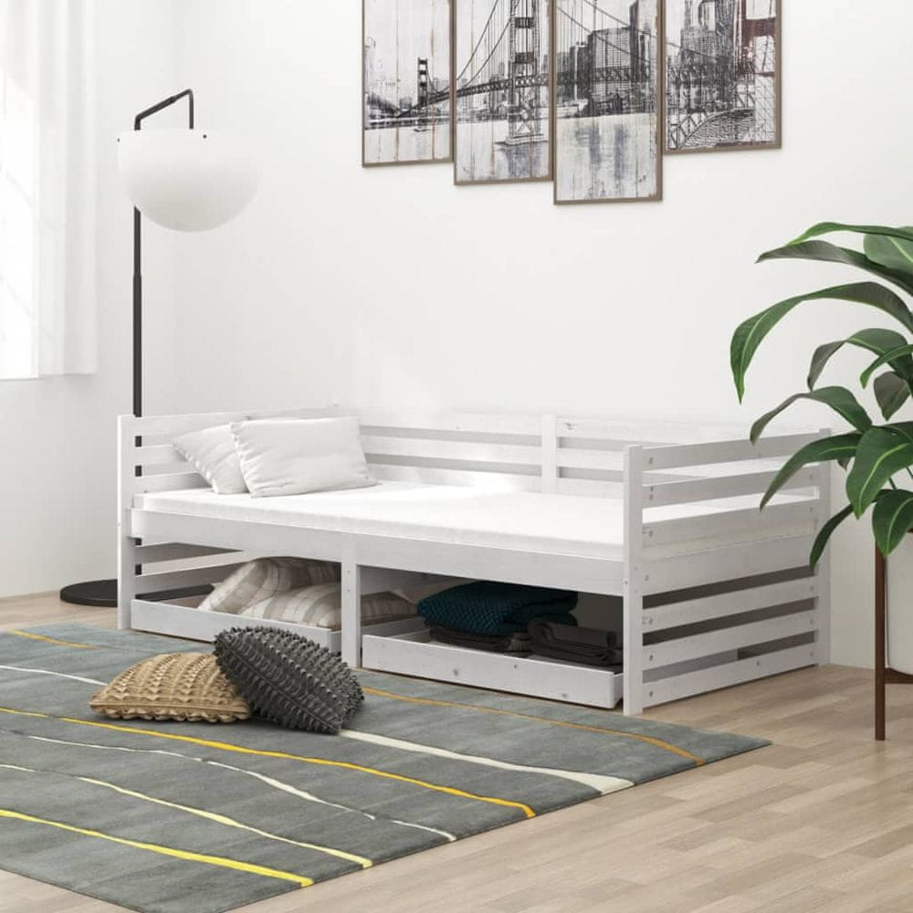 Petromila vidaXL Denná posteľ so zásuvkami 90x200 cm, biela, borovicový masív