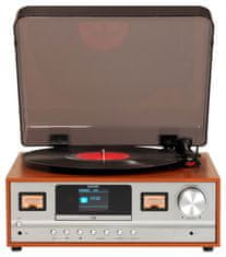 Denver MRD-52LIGHTWOOD Hudobný systém s gramofónmi, FM a DAB+ rádiom, CD prehrávačom a veľkým prehľadným farebným displejom.