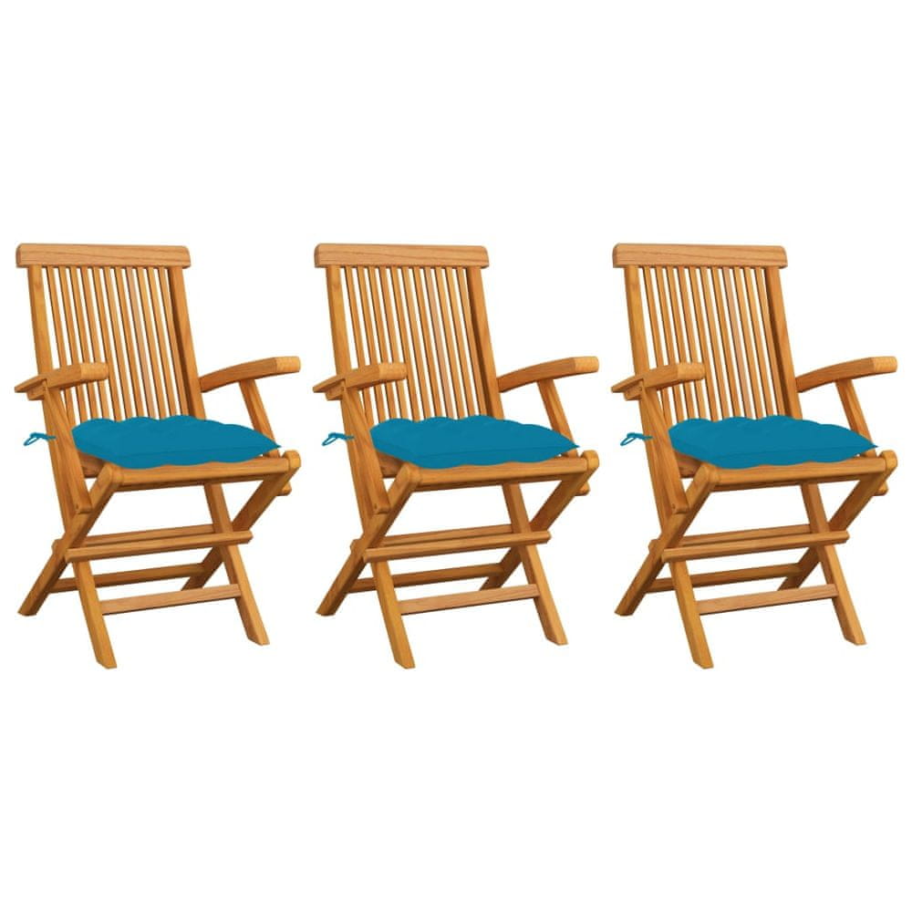 Petromila vidaXL Záhradné stoličky s bledomodrými podložkami 3 ks tíkový masív