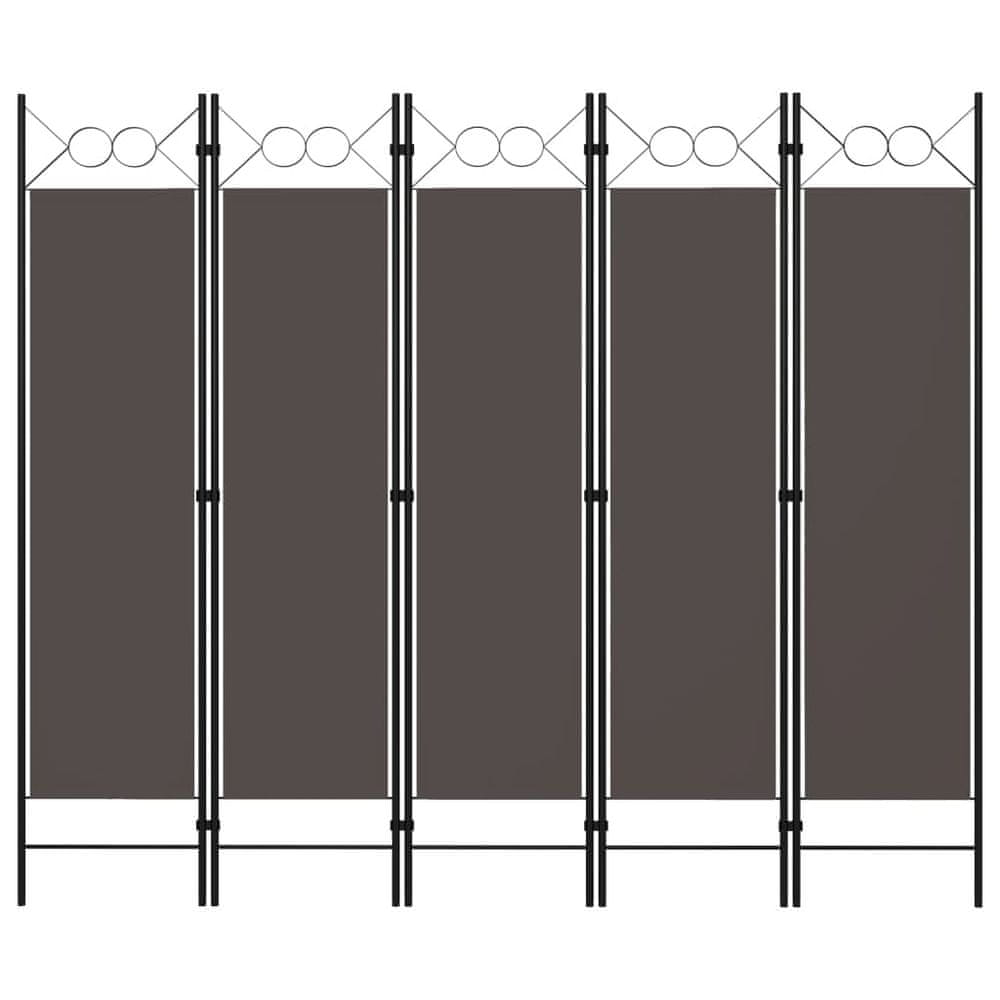 Vidaxl Paraván s 5 panelmi, antracitový 200x180 cm