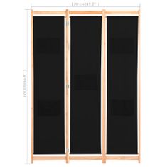 Vidaxl 3-panelový paraván čierny 120x170x4 cm látkový