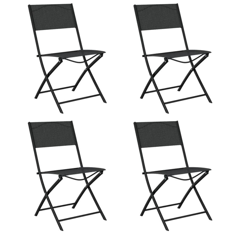 Vidaxl Skladacie záhradné stoličky, 4 kusy, čierna farba, oceľ a textilén
