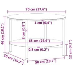 Vidaxl Čajový stolík čierny a priehľadný 70 cm tvrdené sklo
