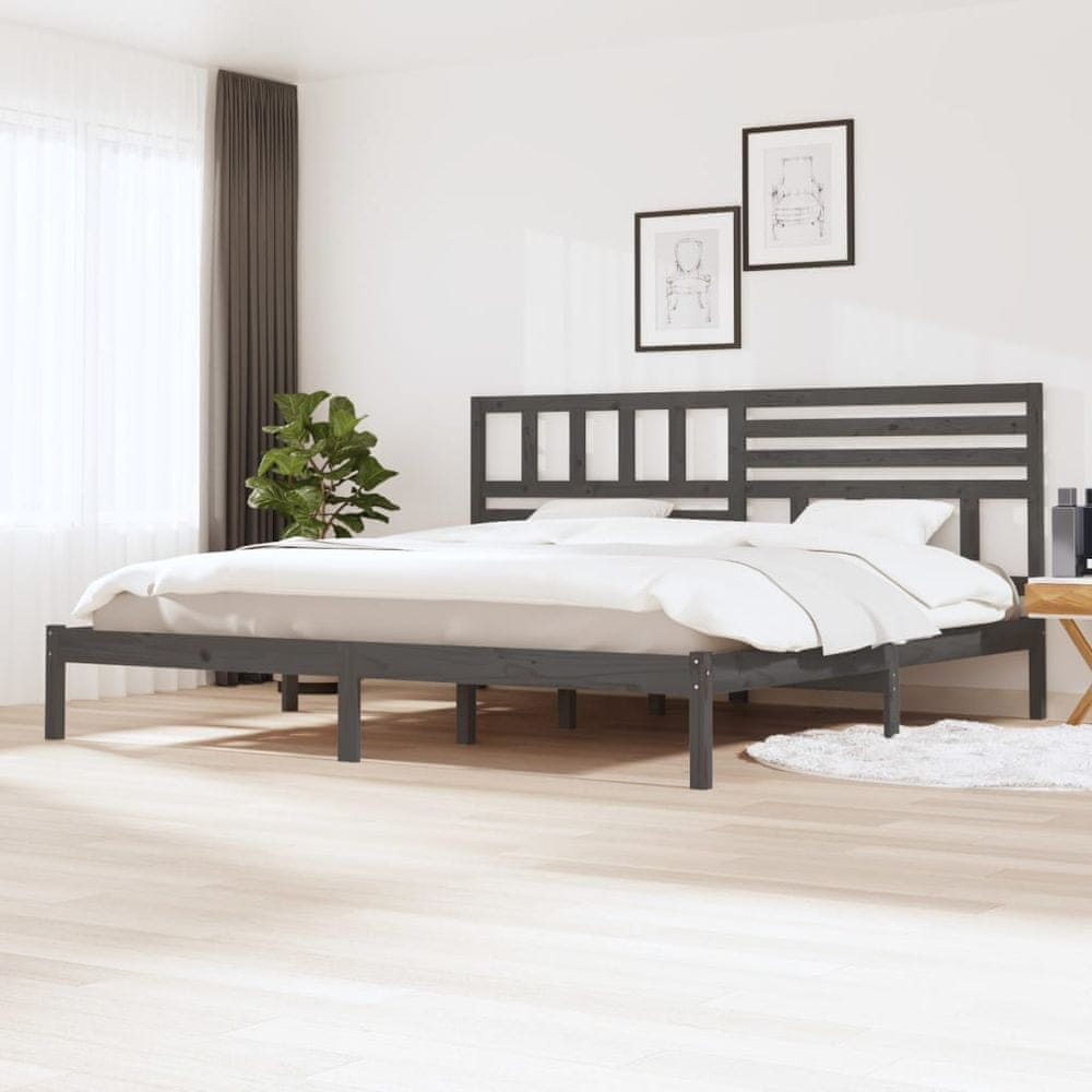 Vidaxl Rám postele, sivý, masívne borovicové drevo, 180x200 cm, 6FT