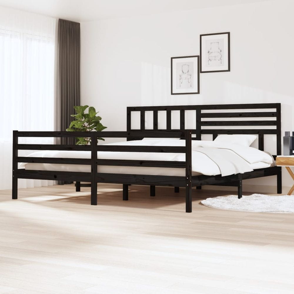 Vidaxl Rám postele, čierny, masívne drevo, 180x200 cm, 6FT, Super King