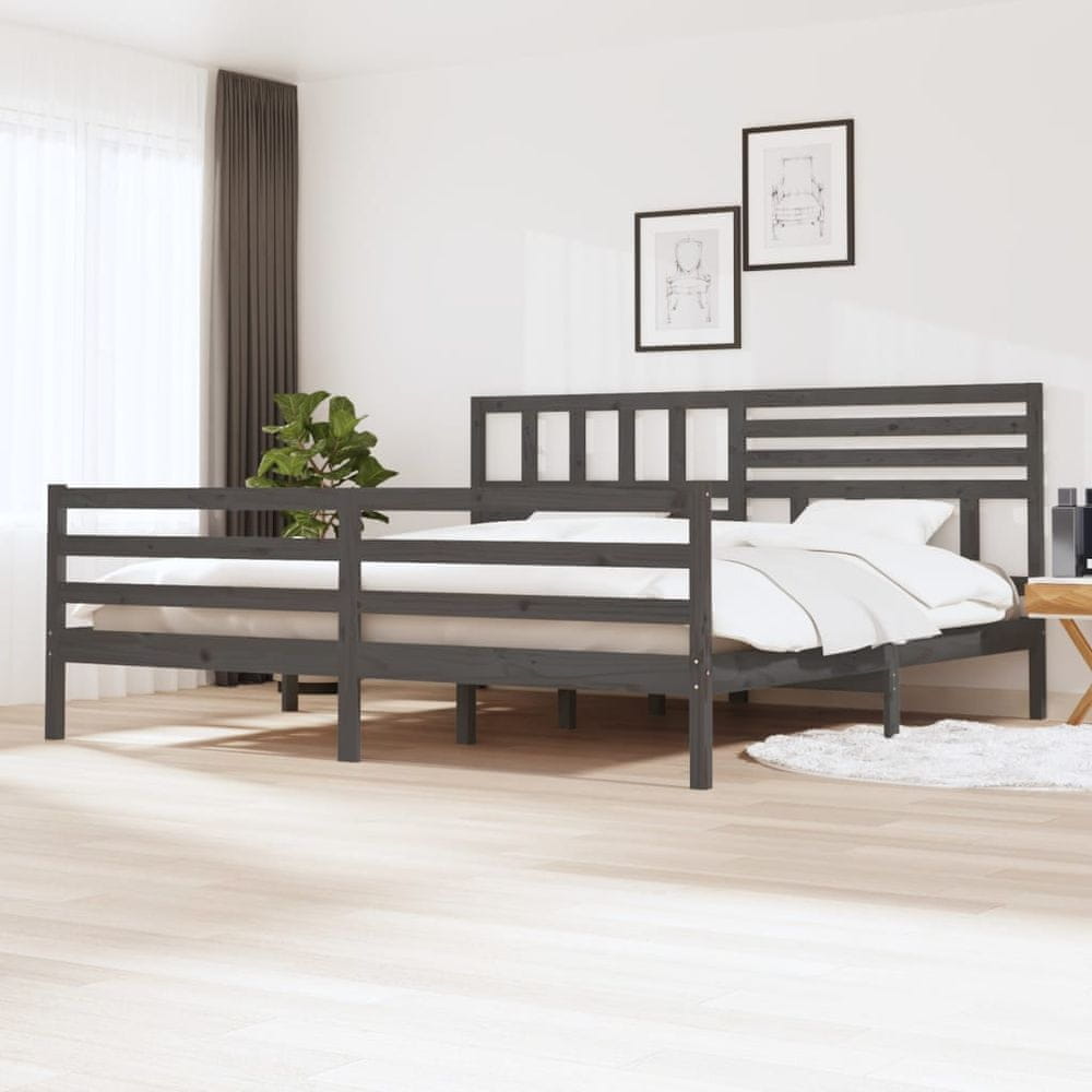 Vidaxl Rám postele, sivý, masívne drevo, 180x200 cm, 6FT, Super King