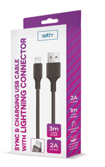 setty. USB lightning kábel 3m 2A (GSM109950) čierna