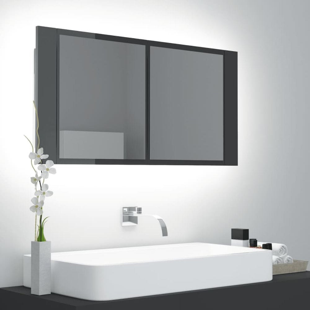 Vidaxl LED kúpeľňová zrkadlová skrinka lesklá sivá 90x12x45 cm