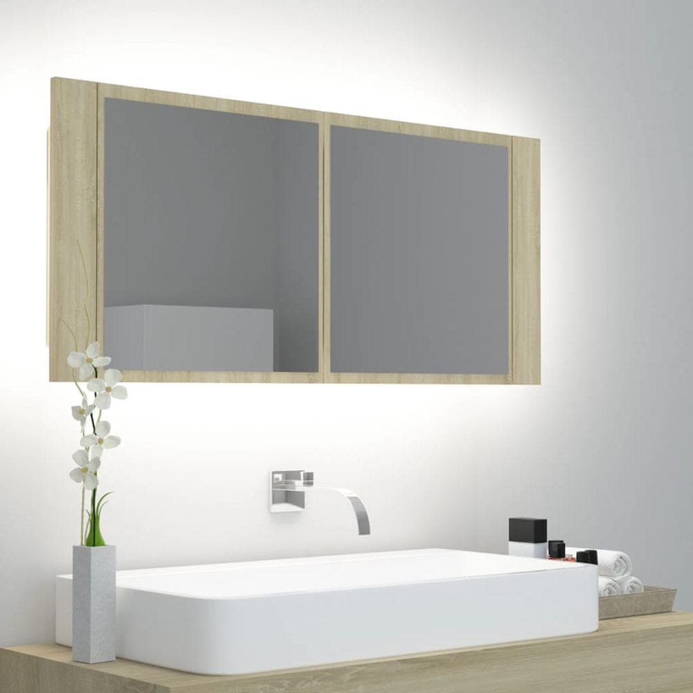 Vidaxl LED kúpeľňová zrkadlová skrinka dub sonoma 100x12x45 cm