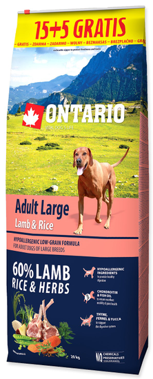 Ontario Adult Large Lamb & Rice 15 + 5 kg