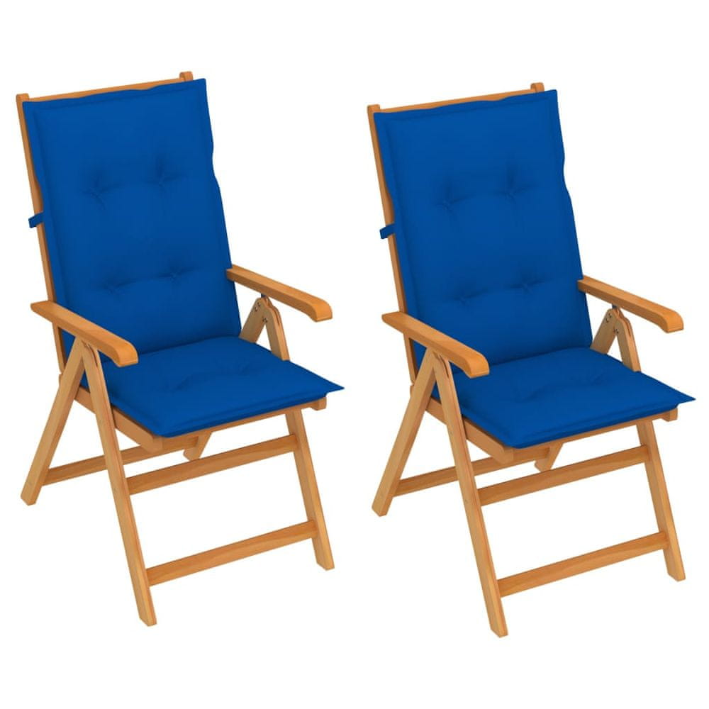 Petromila vidaXL Záhradné stoličky 2 ks s kráľovsky modrými podložkami tíkový masív