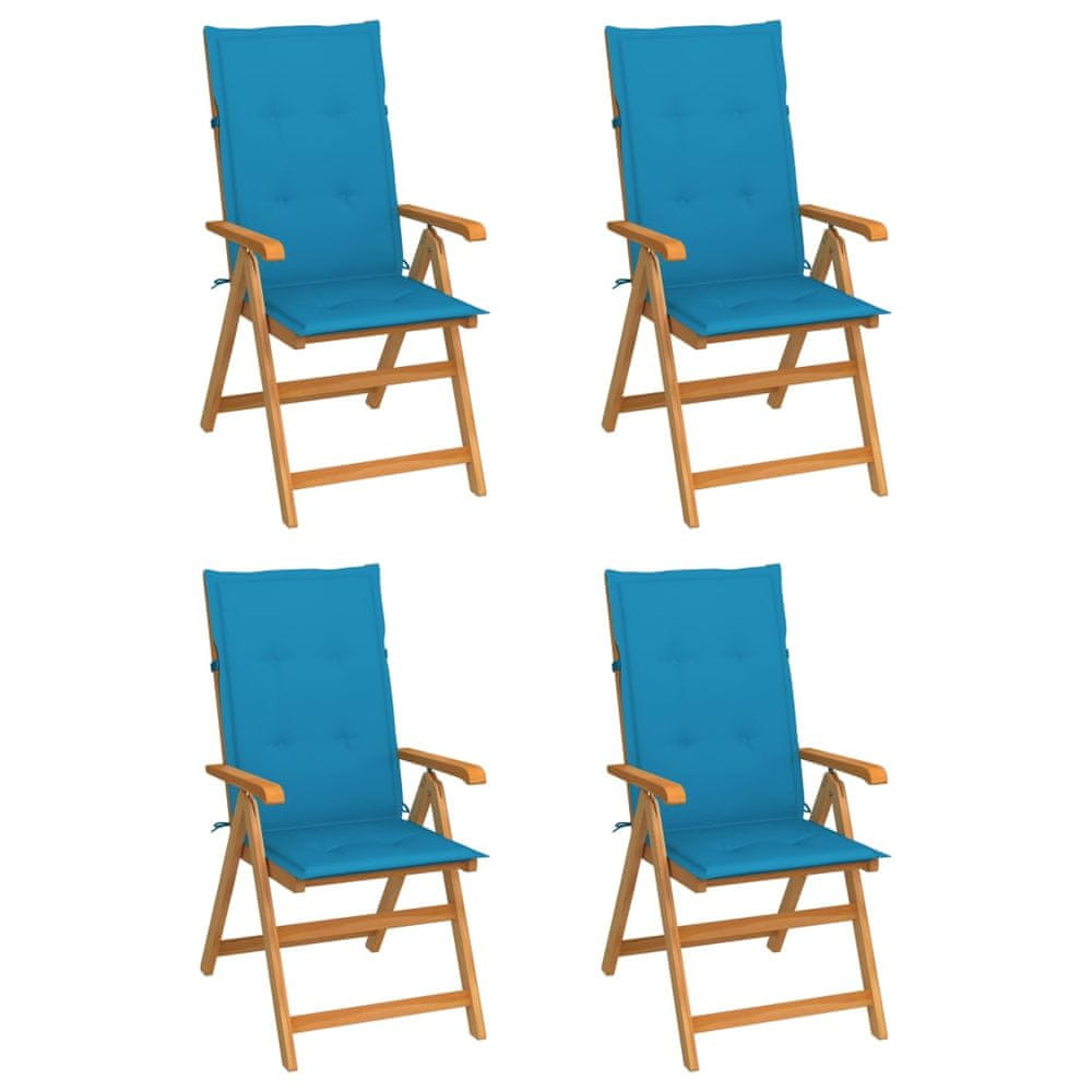 Petromila vidaXL Záhradné stoličky 4 ks s modrými podložkami tíkový masív