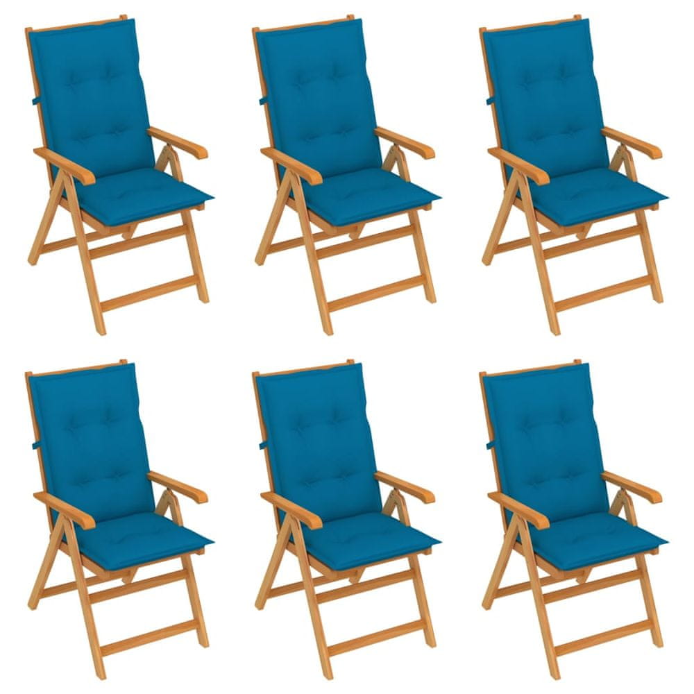 Petromila vidaXL Záhradné stoličky 6 ks s modrými podložkami tíkový masív