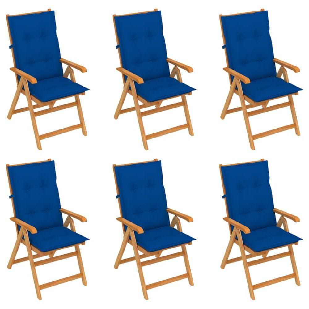 Petromila vidaXL Záhradné stoličky 6 ks s kráľovsky modrými podložkami tíkový masív