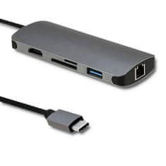 Qoltec AdaptérUSB 3.1 C samec / HDMI samica | USB 3.0 samica | RJ-45 samica | SD | MICRO SD | PD