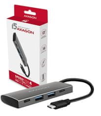 AXAGON hub USB-C 3.2 Gen2, 2xUSB-A, 2xUSB-C, 10Gbps, 3A/5V, strieborná