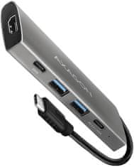 AXAGON hub USB-C 3.2 Gen2, 1xHDMI 2.0, 2xUSB-A, 2xUSB-C, 4K@30Hz, PD, 60W, strieborná
