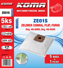 KOMA ZE01S - Sada príslušenstva pre vysávače Zelmer, Cobra, Flip, Furio, 15 vreciek, 1 Hepa filter