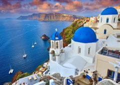 ENJOY Puzzle Santorini: Výhľad s loďami, Grécko 1000 dielikov