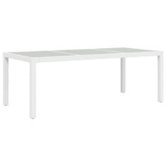 Vidaxl Záhradný stôl biely 190x90x75 cm tvrdené sklo a polyratan