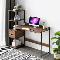 VerDesign OFFICE PC stolík s regálom, orech/čierna