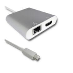 Qoltec Adaptér USB 3.1 typ C samec | HDMI A samica + USB 3.0 A samica + RJ45 samica + PD