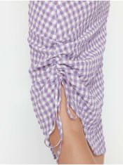 Trendyol Bielo-fialové dámske vzorované midišaty na ramienka so sťahovaním na boku Trendyol XL