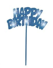 Unique Zápich na tortu Happy Birthday modrý LED 16cm