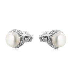MOISS Elegantné strieborné náušnice s perlami a zirkónmi EP000111