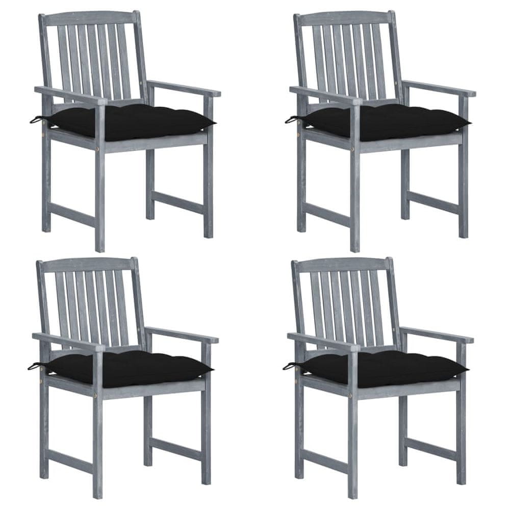 Vidaxl Režisérske stoličky s poduškami 4 ks sivé masívne akáciové drevo