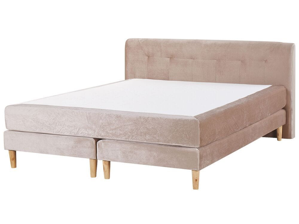 Beliani Zamatová posteľ 180 x 200 cm béžová MARQUISE