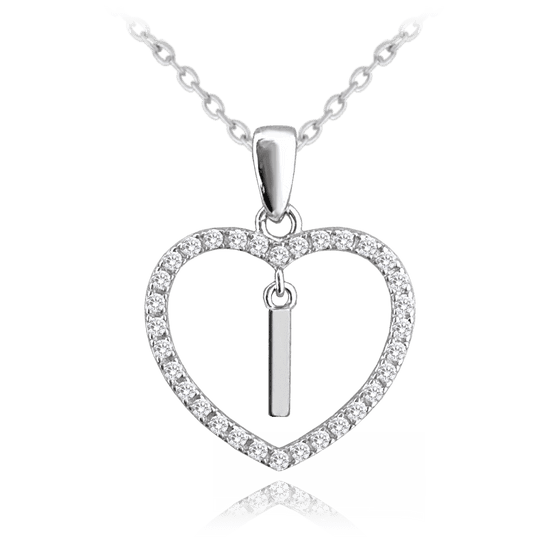 MINET Strieborný náhrdelník písmeno v srdci "I" so zirkónmi
