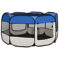 Skladacia ohrádka pre psa s prenosnou taškou modrá 125x125x61 cm